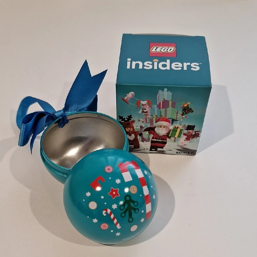 LEGO Teal Holiday Ornament Ball with Blue Ribbon and Candy Graphics